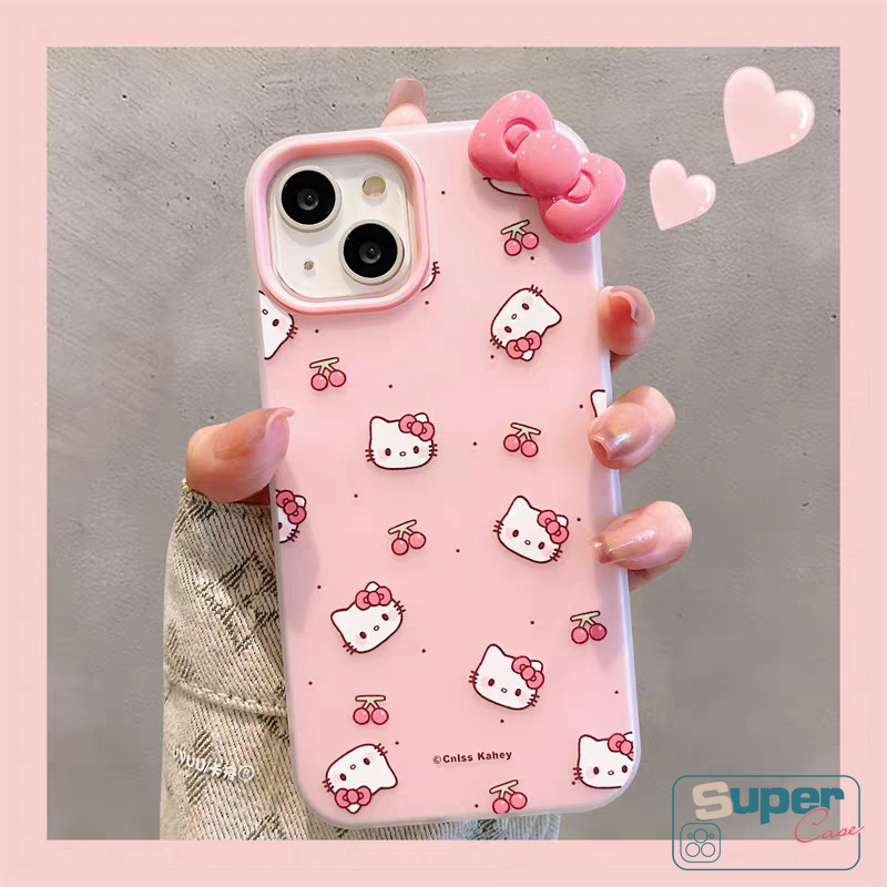 Ốp Lưng Cho Redmi 14C 9C 10C 12C A3 13C 13X 13 12 9 10 A1 A2 9C NFC 10A 9T Note 9 8 10 11s 12 11 10s 14 13 Pro POCO C61 M3 Dễ Thương Hello Kitty 3D Nơ Gấu Vỏ silicon 2 in1 Cherry Bow