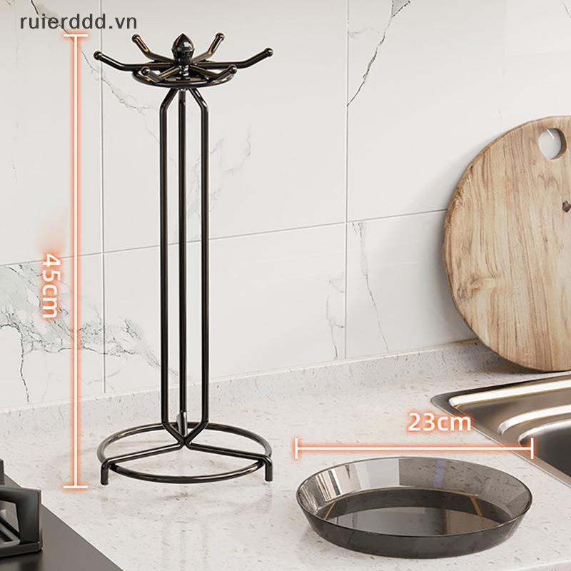 # ruierdd # Giá đỡ dụng cụ nhà bếp xoay 360 độ bằng thép không gỉ Dụng cụ nhà bếp Giá đỡ có 6 móc & khay thoát nước.