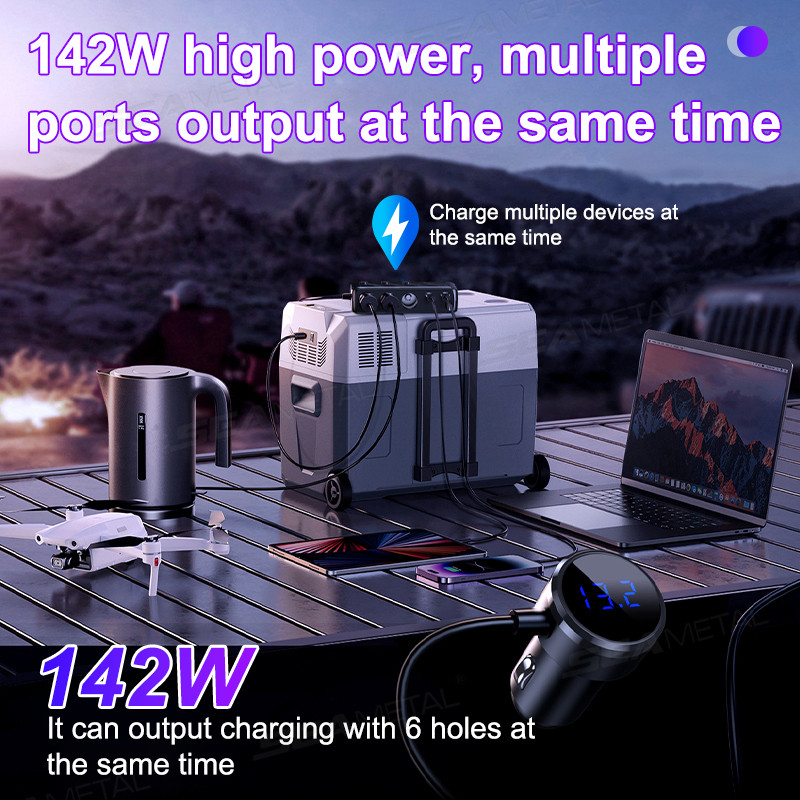 Bộ chia sạc ô tô SEAMETAL 142W Bộ chia đa cổng PD USB Bộ chuyển đổi bật lửa thuốc lá điện thoại ô tô Bộ chia ổ cắm có công tắc