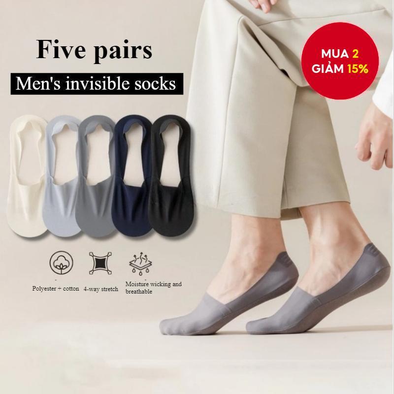 5 đôi tất nam vô hình mềm mại, thoáng khí, chống trượt, thích hợp cho trang phục thường ngày.