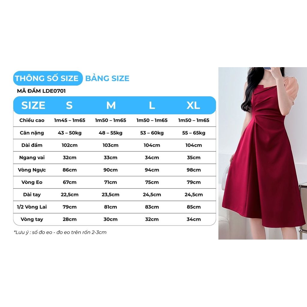 Đầm Nữ Dáng A Xòe GUMAC Thiết Kế Cổ Vuông Phối Tơ Xếp Ly Tay Phồng Thanh Lịch LDE0701