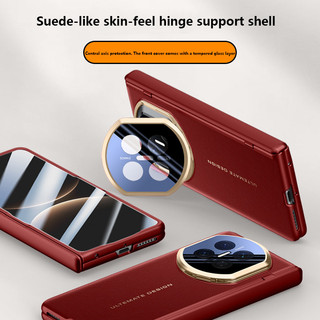 Ốp Da Sang Trọng Cho Huawei Mate X7 MATEX7 MateX7 5G Giá Đỡ Ống Kính Kim Loại Gấp Từ Tính Bản Lề Lò Xo Vỏ Bảo Vệ