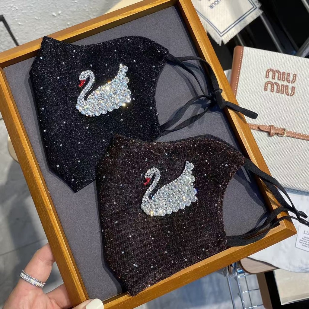 Mặt nạ bốn mùa veil ren hai lớp, kim cương thiên nga, thoáng khí cho hàng ngày