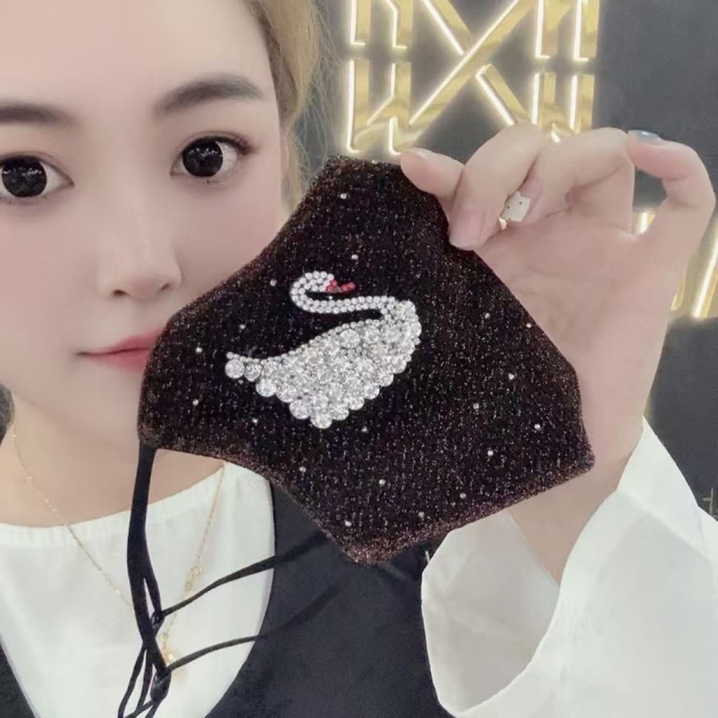 Mặt nạ bốn mùa veil ren hai lớp, kim cương thiên nga, thoáng khí cho hàng ngày