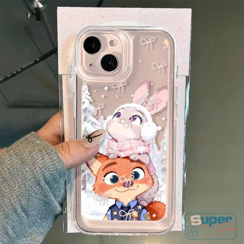 Ốp Lưng Tương Thích Cho IPhone 15 11 16 17 13 14 12 Pro Max 16 13 17 12 14 15 Pro 7Plus 8 16 17 15 7 14 Plus XR X XS Max Air SE 2020 Cặp Đôi Mùa Đông Thỏ Cáo Dễ Thương Vỏ tuyết Zootopia