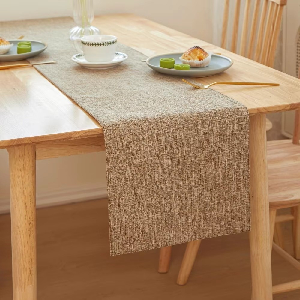 AWNGD Table Runner, Khăn trải bàn vải lanh màu trơn, Trang trí bàn ăn hình chữ nhật hai mặt gia đình hiện đại