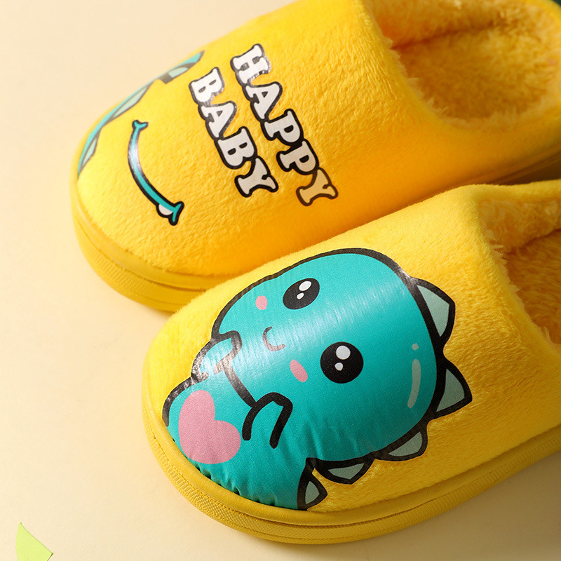 Mùa Thu Đông Cha Mẹ-Con Trẻ Em Giày Cotton Nữ Trong Nhà Hoạt Hình Dễ Thương Chống Trơn Trượt Dày Đế Dày Lông Khủng Long Nhỏ