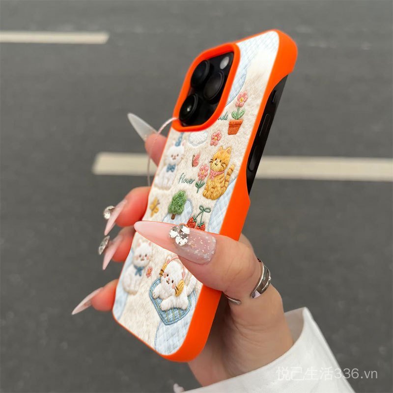 In Hình Mèo Cam Thích Hợp Cho iPhone17 / 16promax Ốp Điện Thoại 1413 / 12 11 Nửa Gói Mềm Hoạt Hình