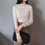 JKDESIGN Áo cao cổ lưới vải ren màu trơn, thiết kế thoáng khí với họa tiết tinh tế, phù hợp cho nữ