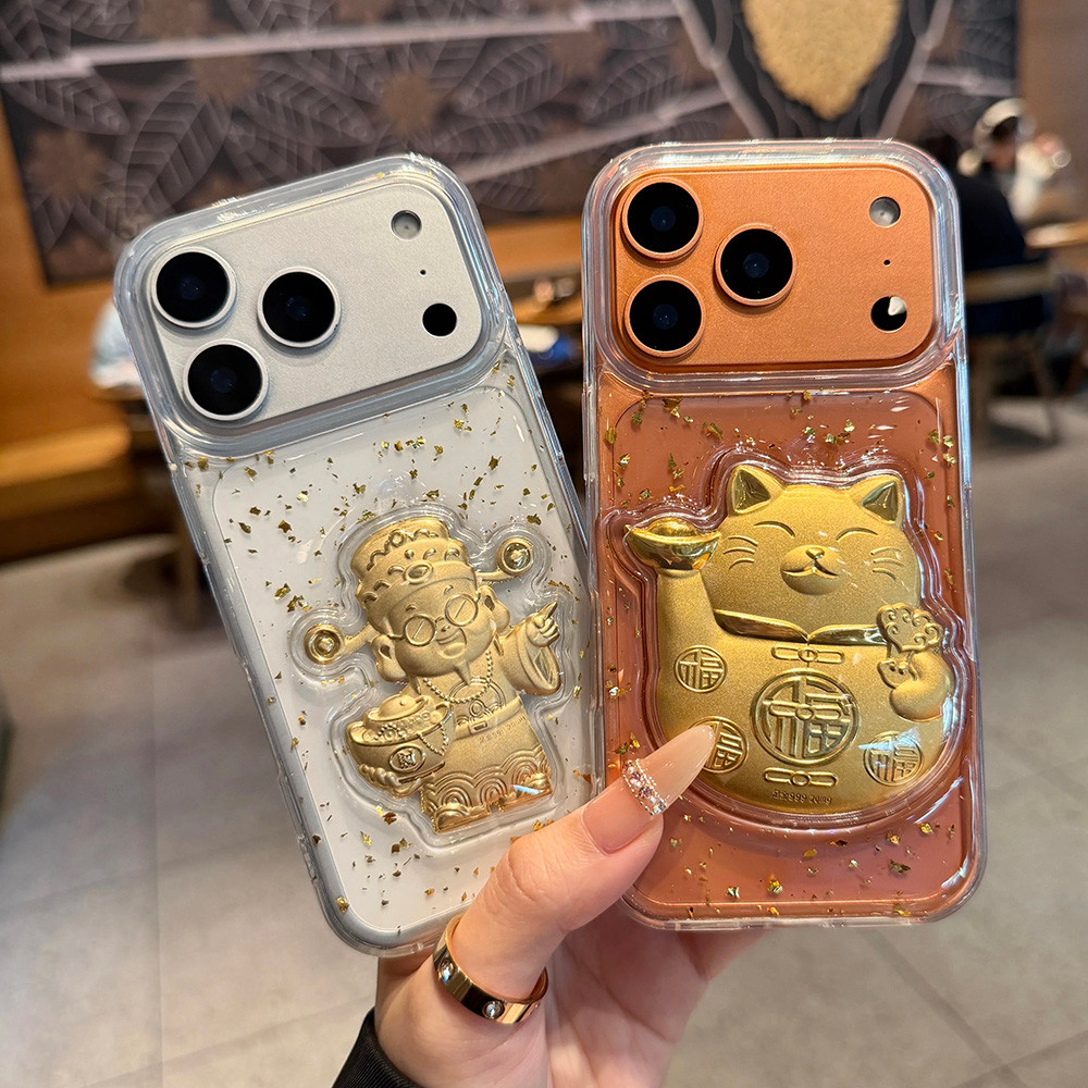 Ốp Điện Thoại Nhựa Mèo May Mắn 3D Cho iPhone 17 Pro Max 17 Air 16 Plus 15 14 13 12 11 Vỏ Bảo Vệ Chống Sốc