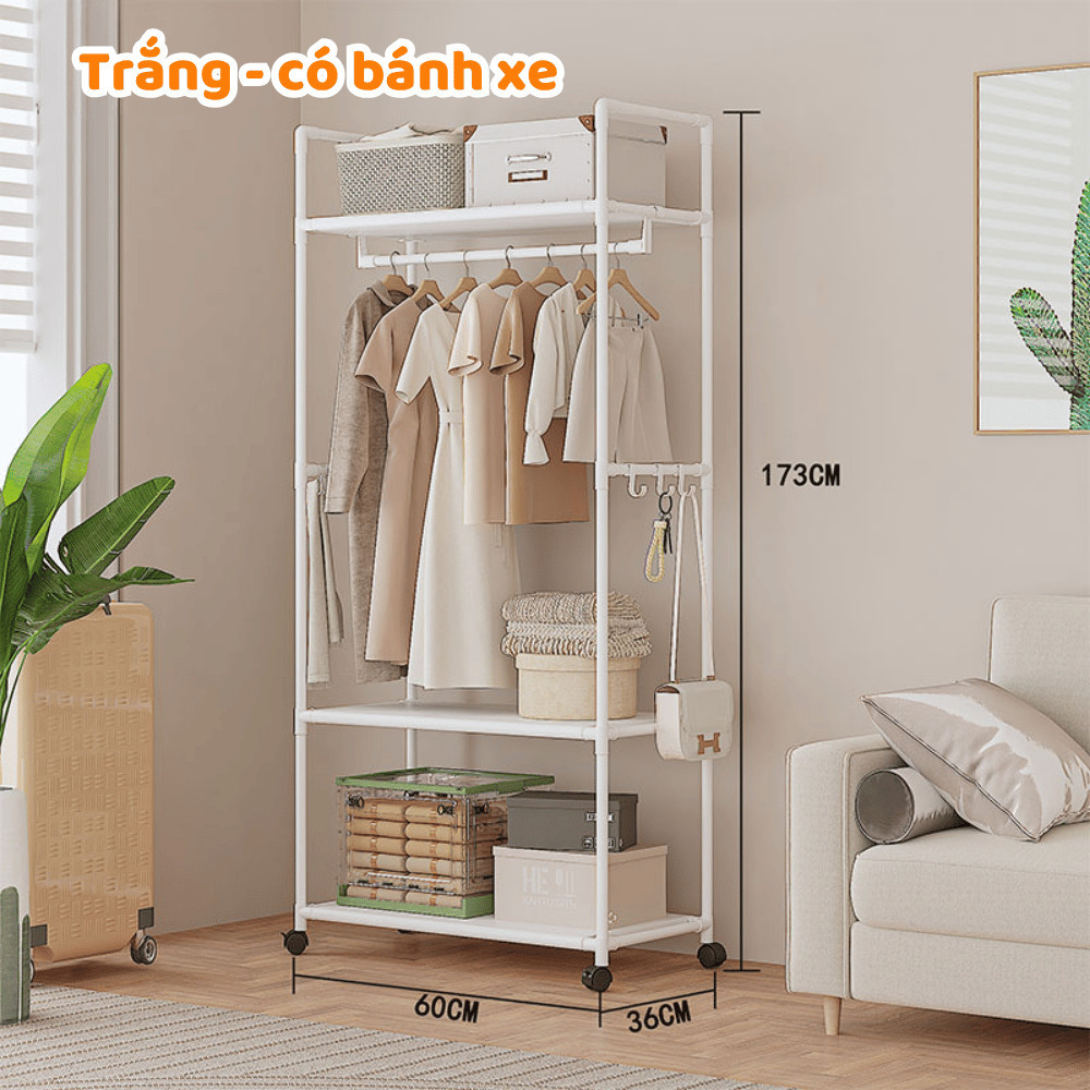 Kệ Treo Quần Áo Cao Cấp Thép Không Gỉ, Kệ Để Đồ Đa Năng Nhiều Tầng Có Bánh Xe, Chịu Lực Tốt DINO