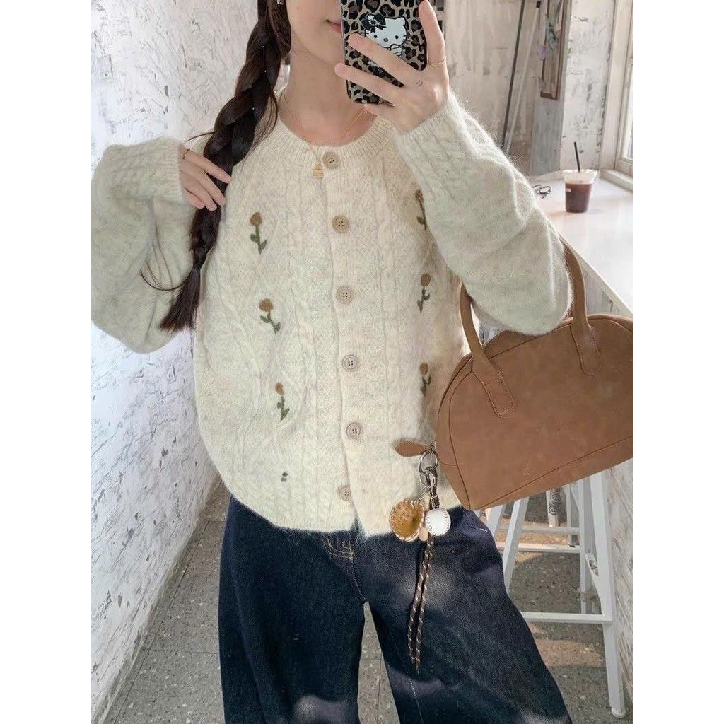(HÀNG QCCC LOẠI 1) Áo len cardigan dài tay phối họa tiết hoa độc đáo chất liệu len XIMIMI SP403