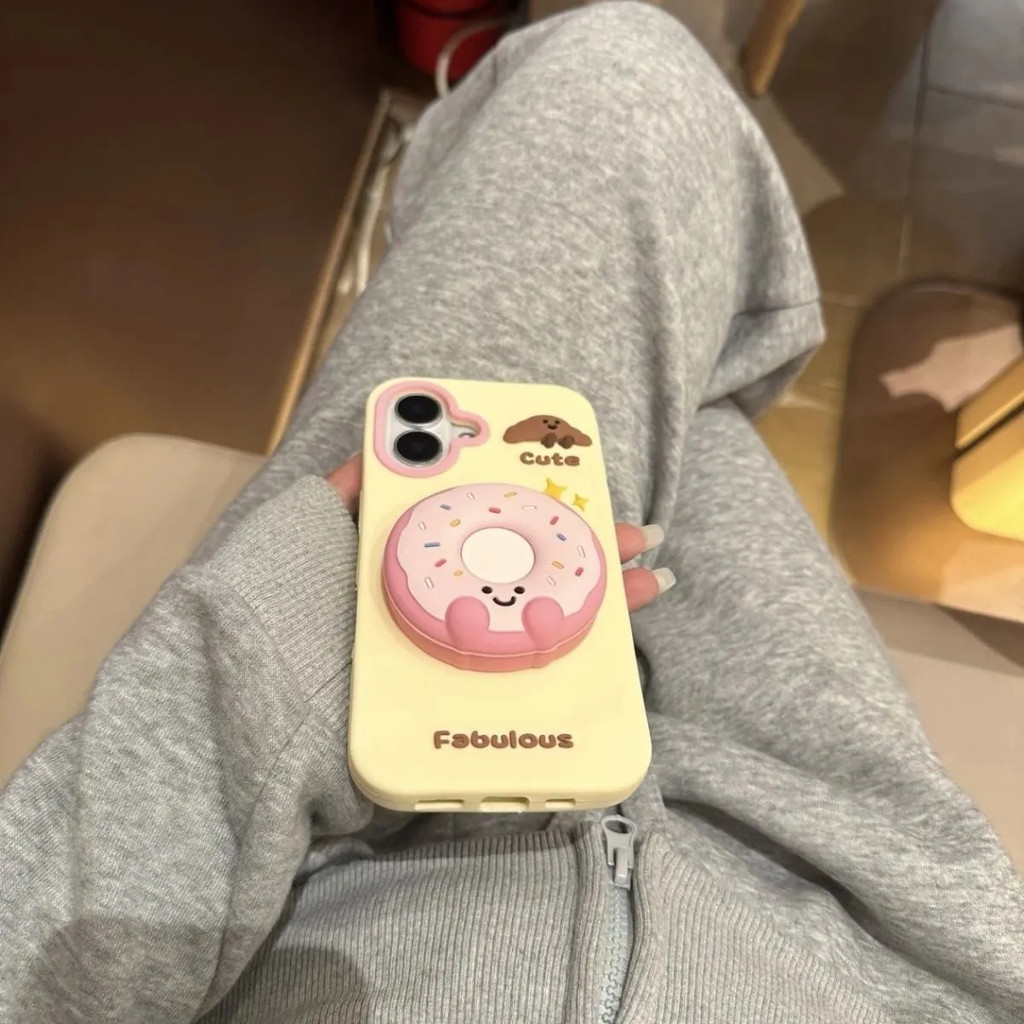 Ốp Điện Thoại Có Thể Thu Vào Donut Đứng Thích Hợp Cho iPone17promax Silicon Mềm Thích Hợp Cho iPhone16Pro Phong Cách Mới 15 14 13 Vỏ Bảo Vệ Điện Thoại