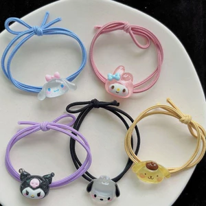Dây buộc tóc Sanrio trong suốt dễ thương với nhiều màu sắc từ cao su mềm mại, bao gồm nhân vật yêu thích như Cinnamoroll, Kuromi và My Melody