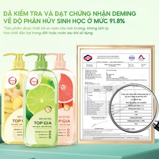 Nước rửa bát Top Gia 3 mùi hương dung tích 1kg, không kích ứng da, sạch an toàn, bảo vệ da tay
