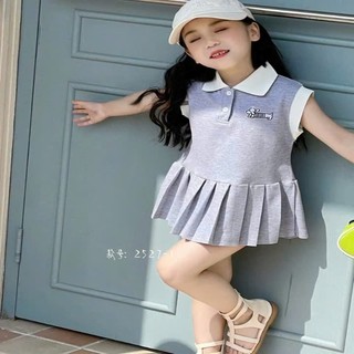 Váy xếp ly cổ bẻ mùa hè cho bé gái từ 9-33kg in hình cún nhí