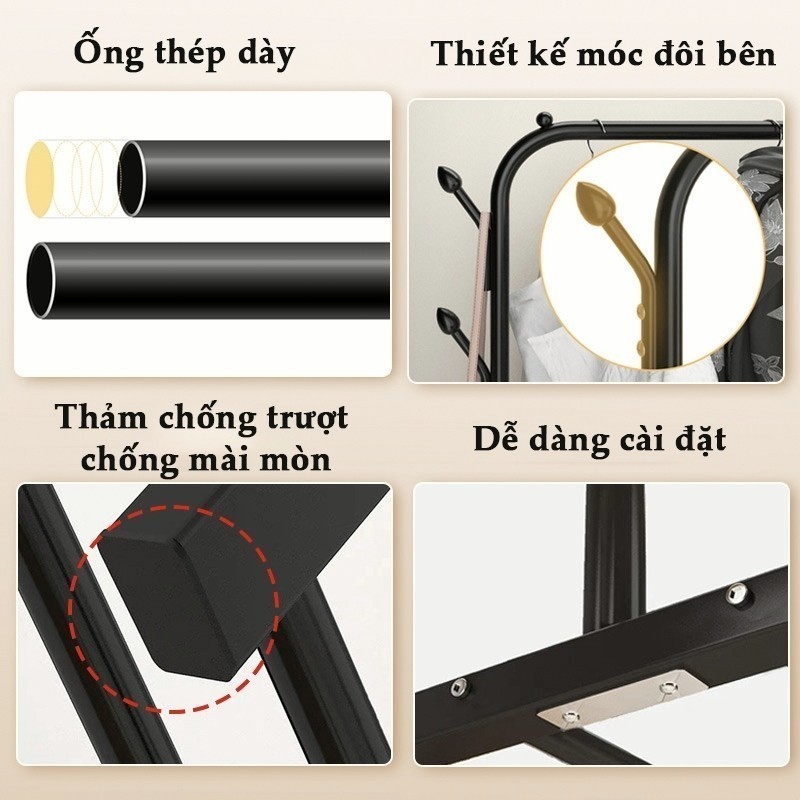 𝐎𝐥𝐢𝐟𝐞 Kệ Treo Quần Áothép Cacbon Sào Phơi Đồ Đen/Trắng Treo Quần Áo Đơn Giản Dễ Lắp Ráp Giá Treo Quần Áo Bền Chặt