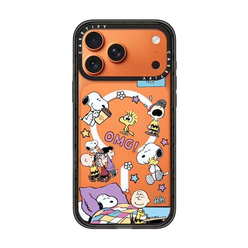 CASECASE X OMG Gia đình Snoopy Black Edge Clear Hard Từ Hút Tác Động Dành Cho Apple IPhone 12 13 14 15 16 17 Pro Max Air Plus Có Hộp
