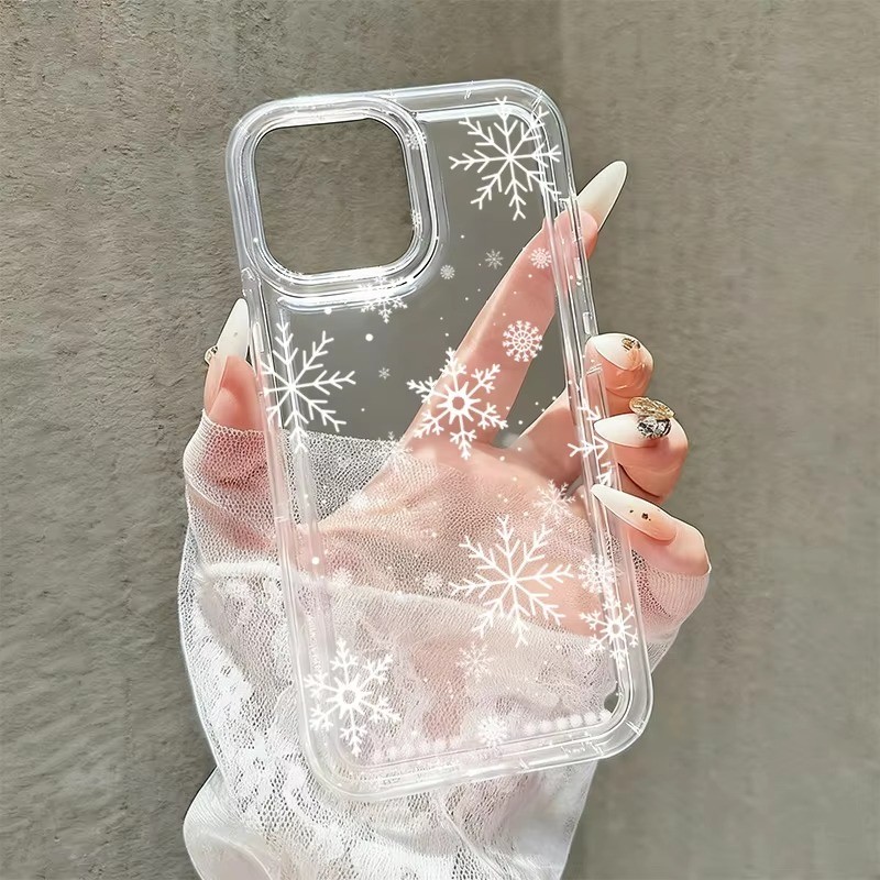 Ốp Lưng Cho Samsung S24 S25 S23 Ultra S22 Plus S21 S20 FE A15 A54 A55 A35 A53 Mùa Đông Tuyết Trong Suốt Đệm Không Khí Giáng Sinh Chống Sốc Mềm Silicon