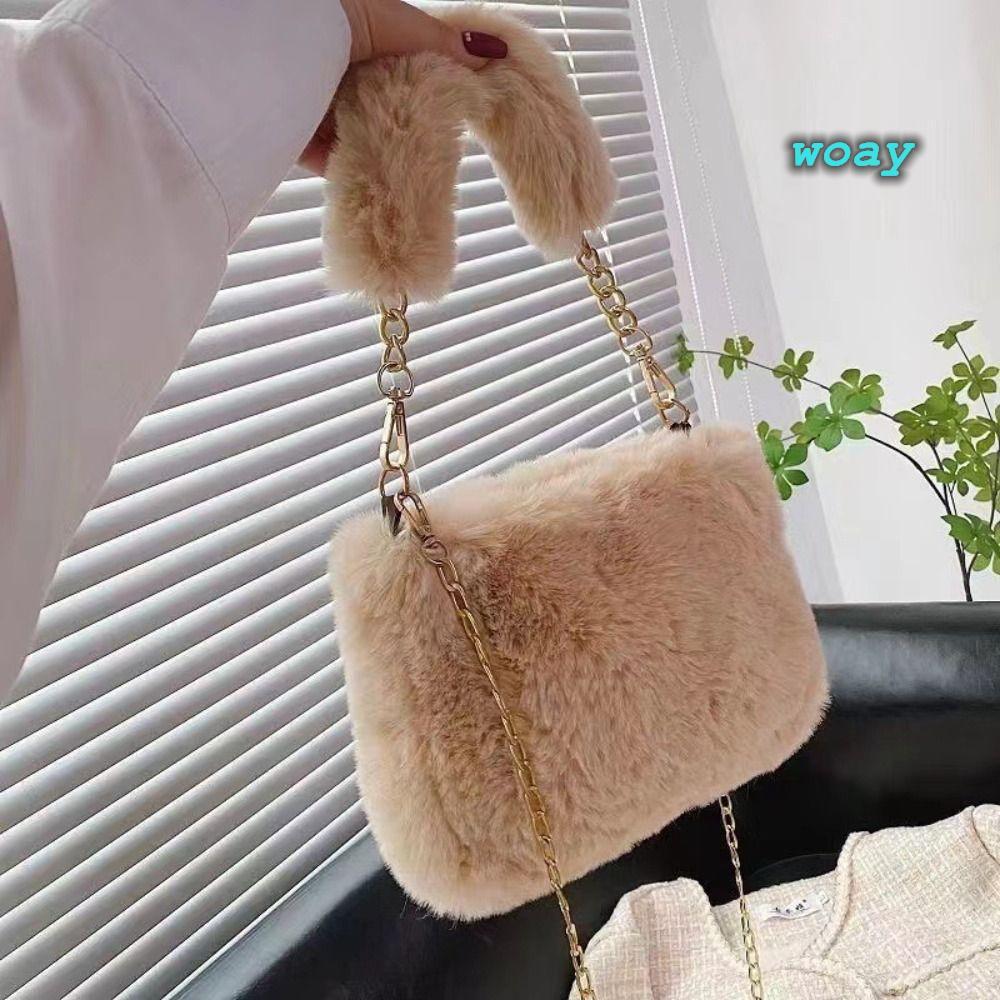 Túi Đeo Vai Lông Tơ WOAY, Tay Cầm Sang Trọng Màu Nách Túi, Phong Cách Mềm Mại Sang Trọng Dây Đeo Túi Messenger Mùa Đông