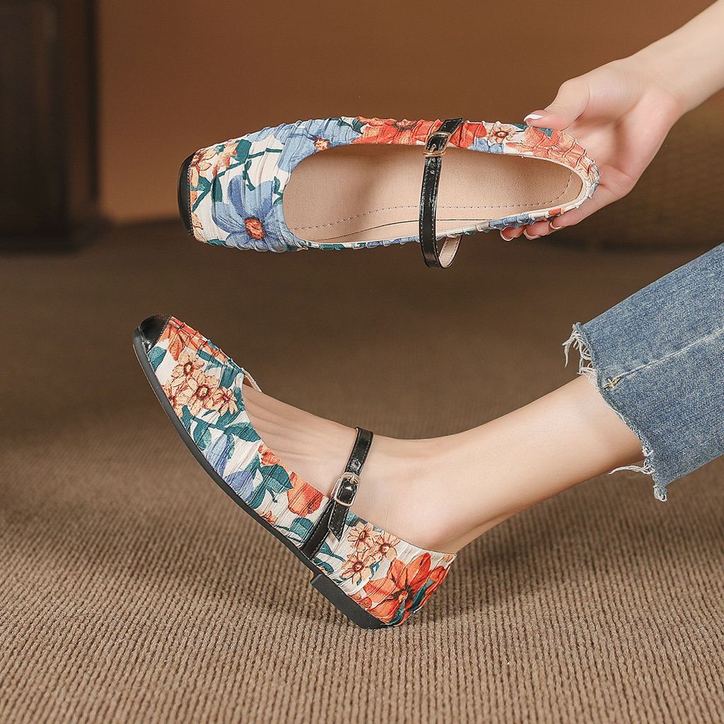 Giày đế thấp Satin đế phẳng thấp mũi vuông Giày thời trang thông thường Giày nữ