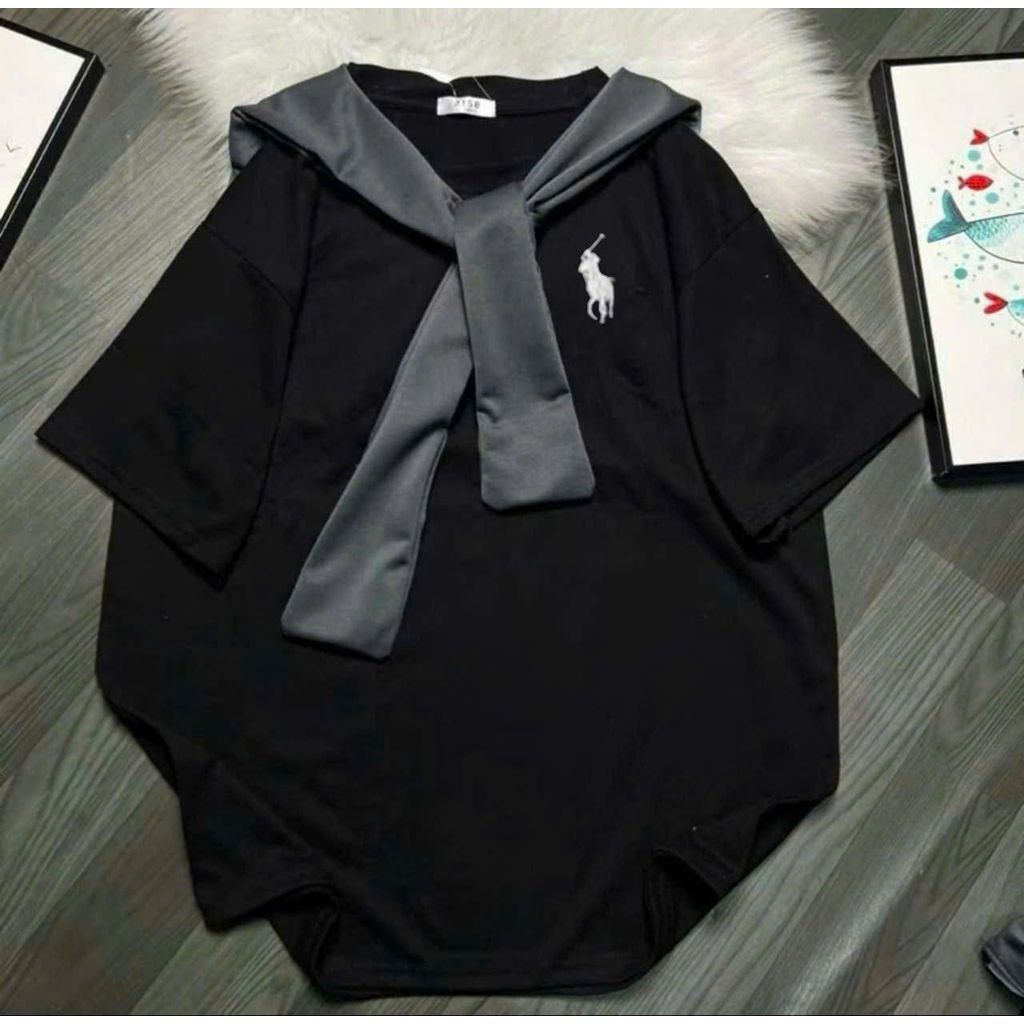 Áo thun thủy thủ hình con ngựa  chất cotton +phối khăn quàng thoáng mát -phong3158