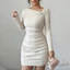 MAPLEPOET - Áo thun dài tay bodycon màu trơn mini dành cho nữ mùa thu