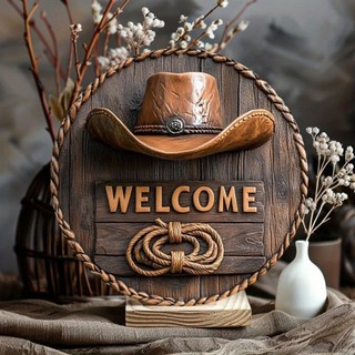 Biển chào mừng Western Cowboy - Trang trí tường 2D cho văn phòng tại nhà