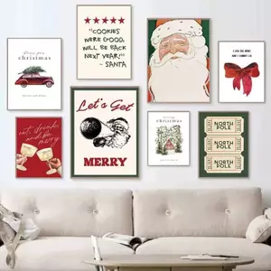 Cây Giáng Sinh Ông Già Noel Người Tuyết Tuần Lộc Áp Phích In Canvas In Hình Nghệ Thuật Treo Tường Hình Ảnh Cho Ngày Lễ Phòng Khách Trang Trí Nhà