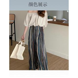 Miyake Quần Áo Nữ Đi Làm Phong Cách Sọc Bohemian và Băng Lụa Xếp Ly Ống Rộng Cho Hàng Ngày