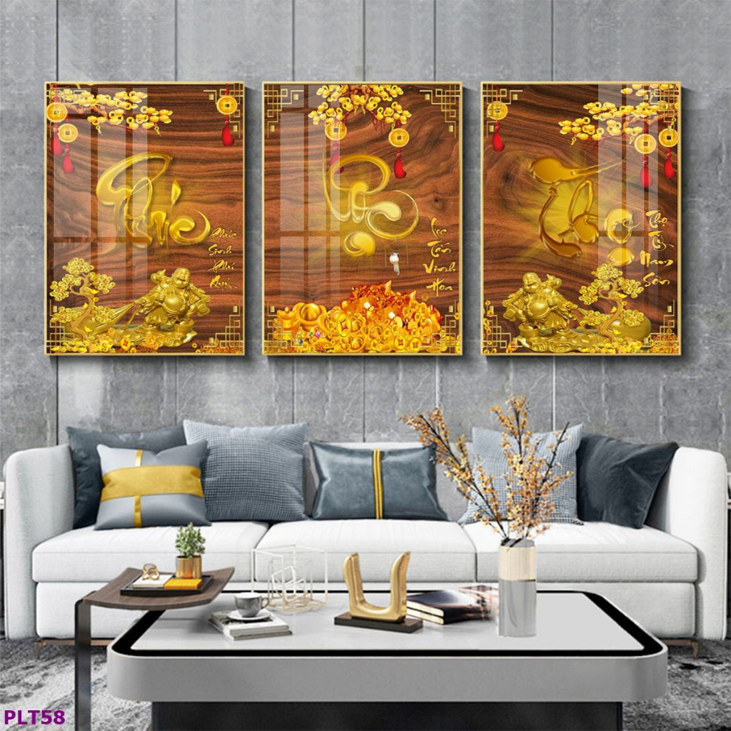 Bộ 3 Tranh " PHÚC LỘC THỌ" Tráng Gương, Tranh treo decor phòng khách -Trang Trí Treo Cầu Thang, Quà Tặng - Top Decor