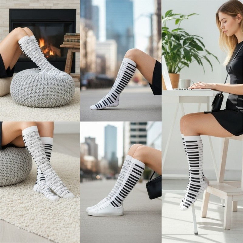 Tất Cotton Phong Cách Thủy Thủ và Đàn Piano Mắt Cá, Phù Hợp cho Phụ Nữ