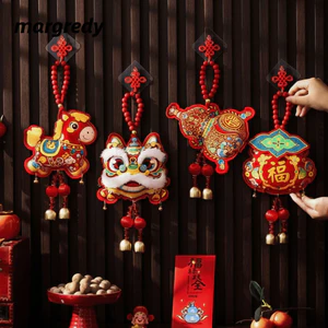 Hàng Năm MARGREDY Treo Trang Trí, Mặt Dây Chuyền Chuông Hạt Gỗ Dây Đồ Trang Trí Lễ Hội, Với Tua Rua Phong Cách Trung Hoa Lá Vàng Dập Nổi Không Khí Vật Dụng Trang Trí