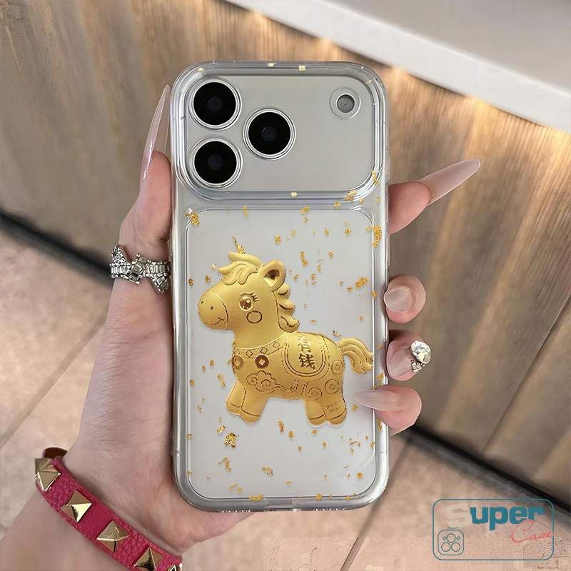 Ốp Lưng Tương Thích Cho IPhone 11 16 13 17 15 14 12 Pro Max 17 12 14 15 16 13 Pro 7Plus 7 14 8 16 17 15 Plus XR X XS Max Air SE 2020 Thời Trang Sang Trọng Năm Ngựa May Mắn Vỏ ngựa vàng