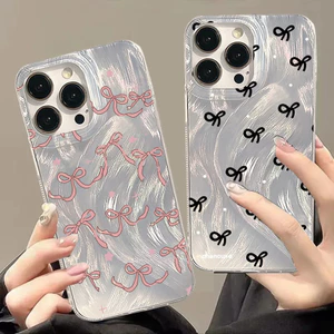 Vỏ hoa nơ tinh tế sang trọng cho IPhone 17 16 Pro Max 17 Air 15 14 13 12 11 Pro Max X XS XR 16e Kết cấu lông vũ cứng Bạc Laser Matte Armor Premium IMD Case Cover
