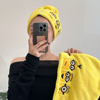 Little Yellow Man Giá Trị Cao Bé Gái Mũ Tóc Khô Hoạt Hình Ngoại Vi Dễ Thương Thêu Khăn Trùm Đầu