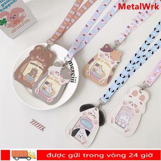 Giá đỡ Photocard METALWRK, Bảo vệ ảnh hoạt hình Kawaii, PU dễ thương có nắp thẻ dây buộc