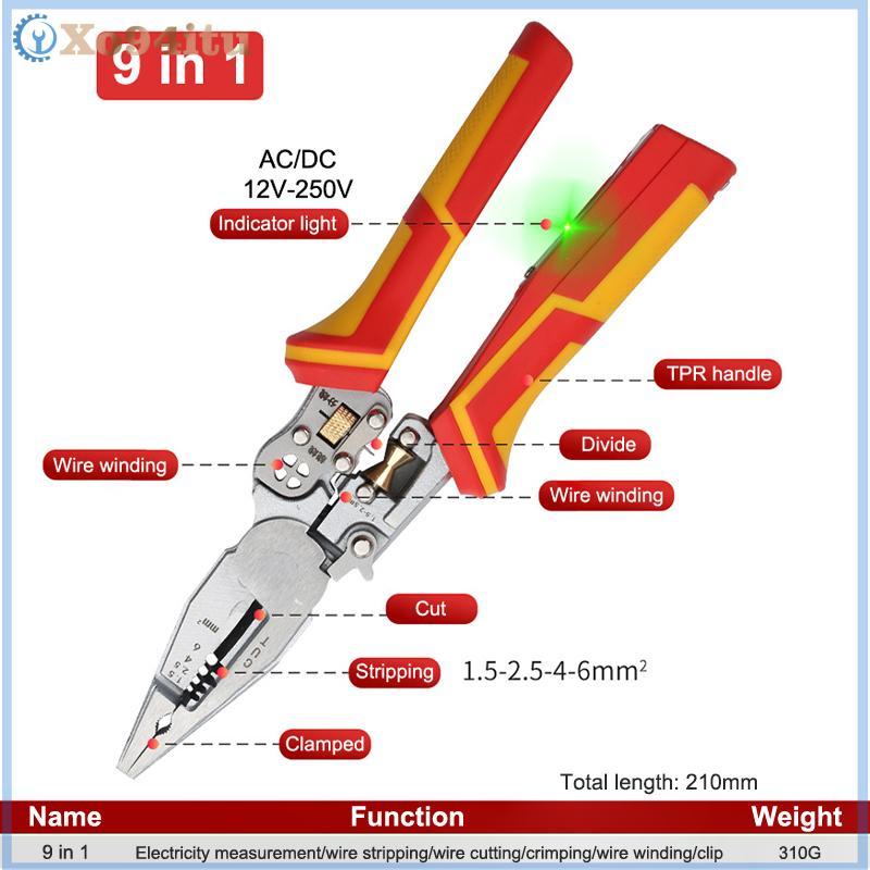 XOITU Kìm Điện 8 Trong 1 Đa Năng Đa Năng Dây Tước Kìm Đo Điện Chống Trơn Trượt Dây Tước Kìm VN