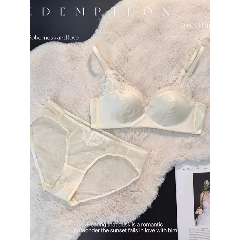 Áo ngực không dây ren Satin dành cho nữ tập hợp Bộ đồ lót mỏng