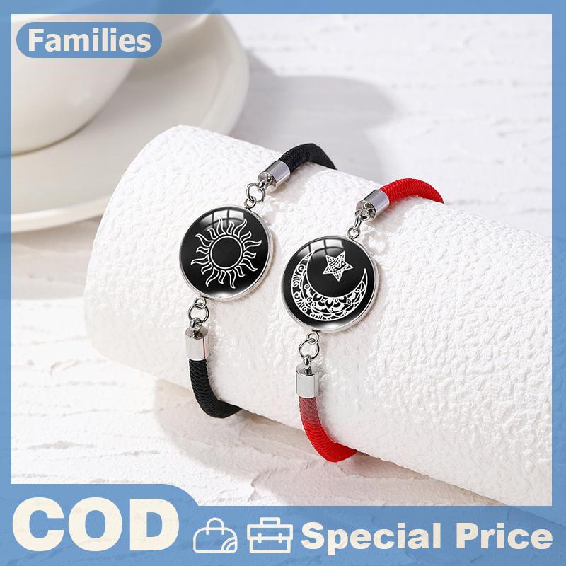 2 Cái / bộ Dạ Quang Cặp Đôi Mặt Trời Mặt Trăng Vòng Tay Dành Cho Nữ Có Thể Điều Chỉnh Dây Dệt Quyến Rũ Tình Bạn Bạn Gái Dự Tiệc Trang Sức Quà Tặng