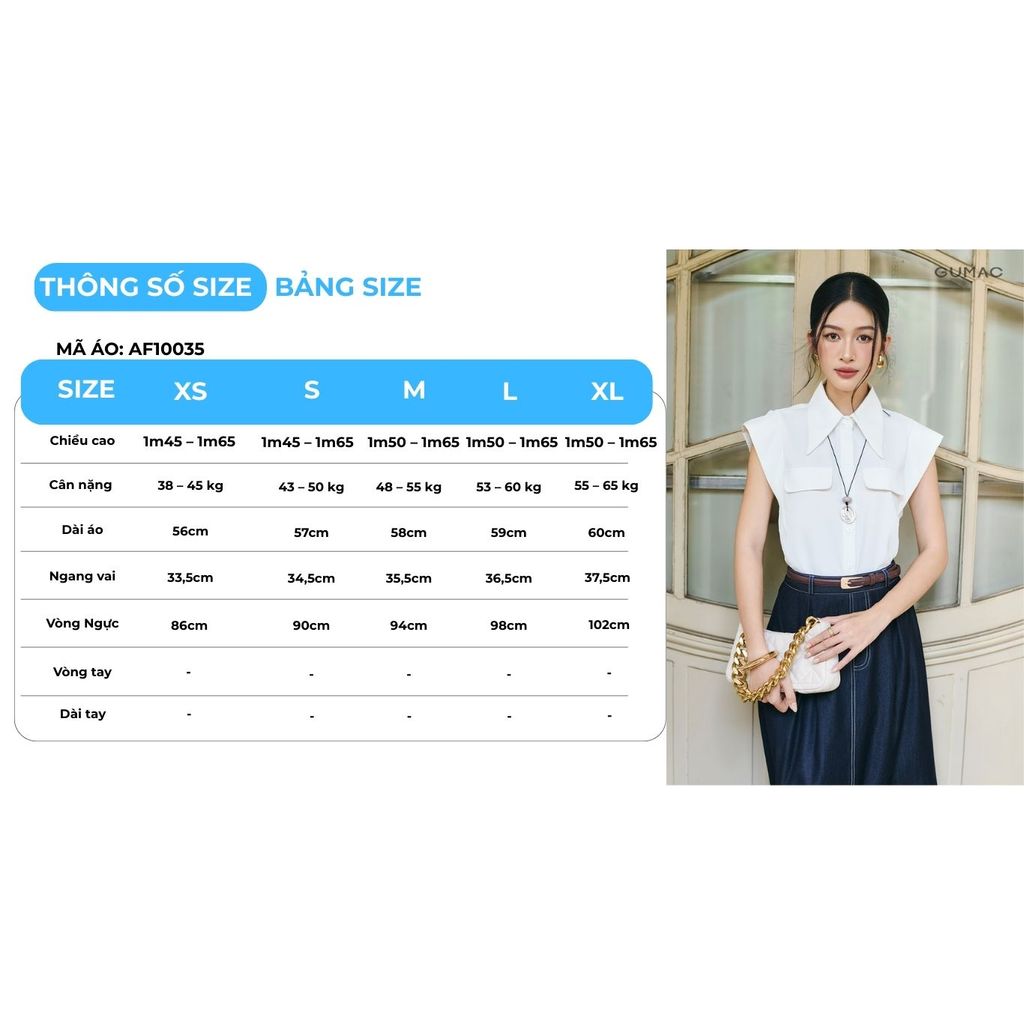 Áo Sơ Mi Nữ Không Tay GUMAC Phôm Suông Phối Nẹp Vai Có Nắp Túi Giả Trang Trí Trẻ Trung AF10035