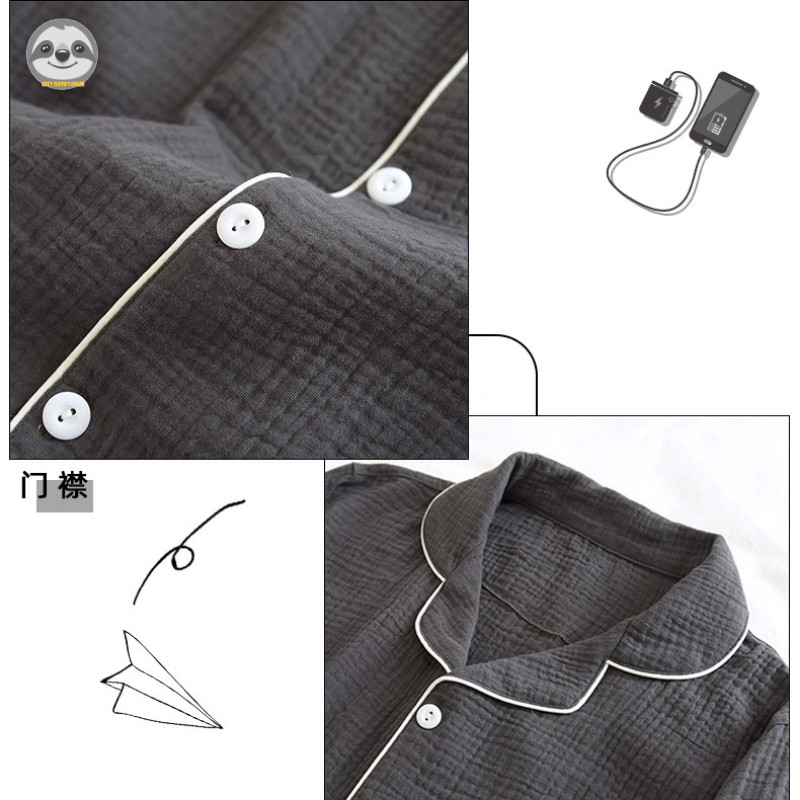 Bộ đồ ngủ bông cotton nguyên chất phong cách Nhật Bản, thời trang thu đông cho nam giới
