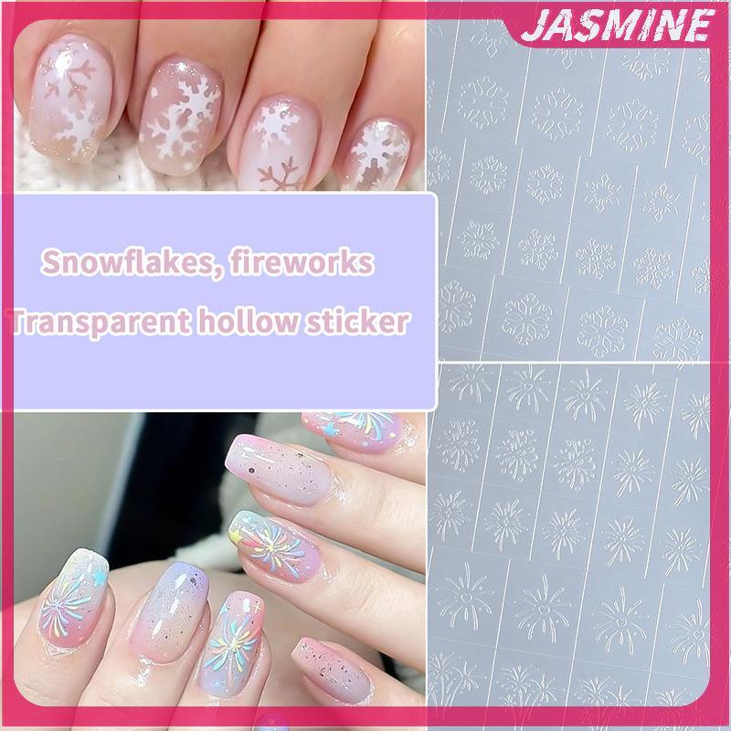 JASMINE Hoàn Toàn Trong Suốt Rỗng Pháo Hoa Dán Móng Tay Tranh Stencil Cây Giáng Sinh Họa Tiết Bông Tuyết Mẫu Patting Dính Phụ Trợ Dụng Cụ JASMINE