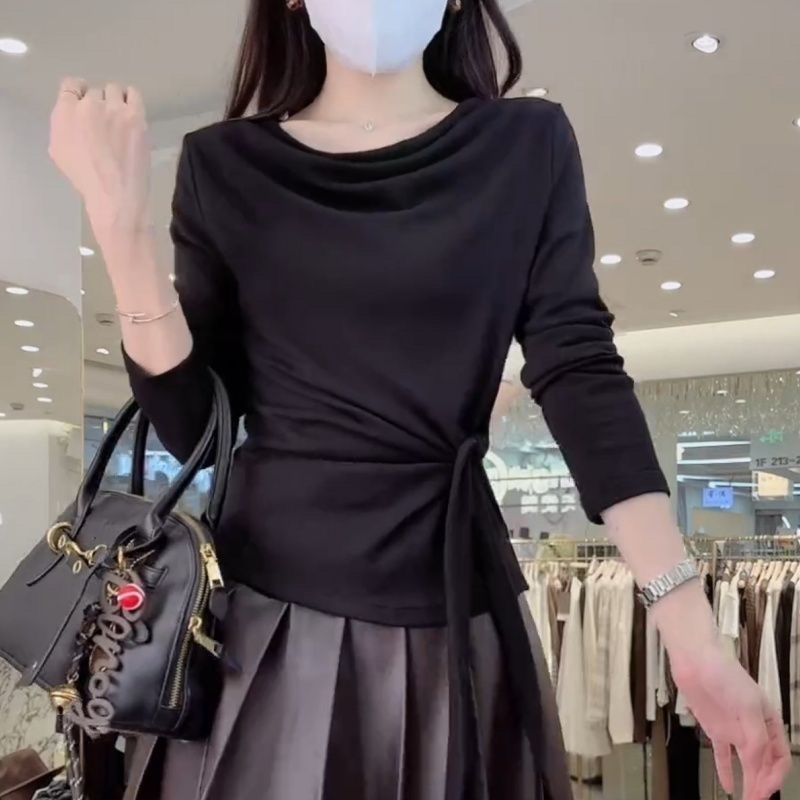 Áo Thun Skinny Tay Dài Có Dây Đeo Cổ Xoay - Phù Hợp Cho Nữ