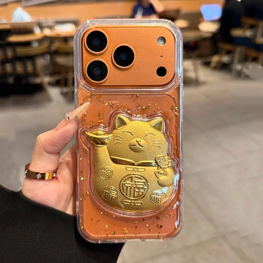 Ốp Điện Thoại Nhựa Mèo May Mắn 3D Cho iPhone 17 Pro Max 17 Air 16 Plus 15 14 13 12 11 Vỏ Bảo Vệ Chống Sốc