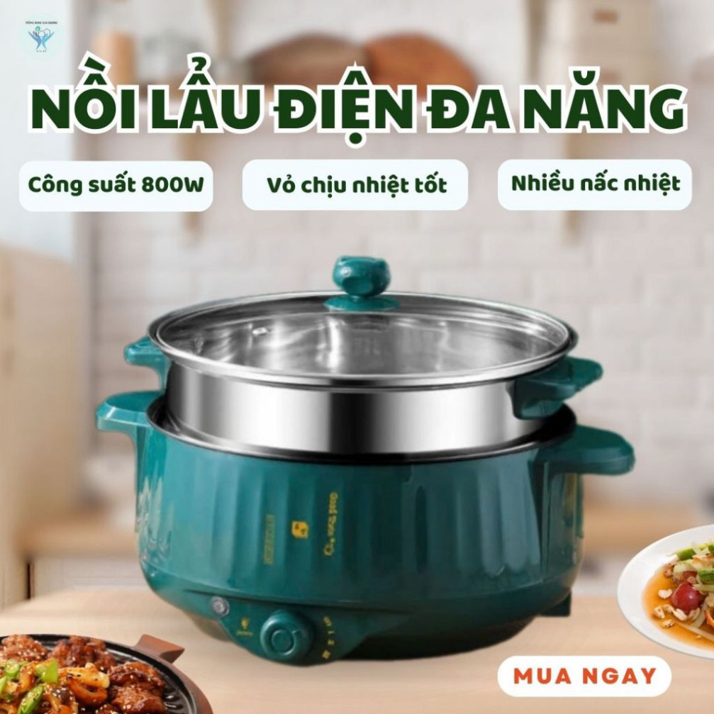 Bếp Điện Xanh Đa Năng Thông Minh, Nồi Lẩu Mini Đa Năng 2 Tầng Kèm Xửng Hấp