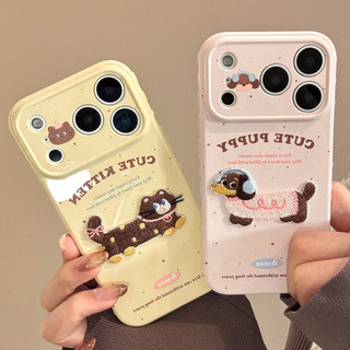 Hàn Quốc Hoạt Hình Dễ Thương Thêu Dachshund Mèo Tình Yêu Khung Trái Tim Ốp Lưng Điện Thoại iPhone 17Promax 12 13 14 15 16 Pro Max Silicon Mềm Chống Sốc Nữ Điện Thoại Di Động