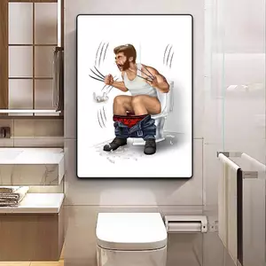 Tranh trang trí nhà vệ sinh và nhà vệ sinh vui nhộn - Marvel Vui nhộn Sáng tạo Nền phòng tắm Tranh vải trang trí tường