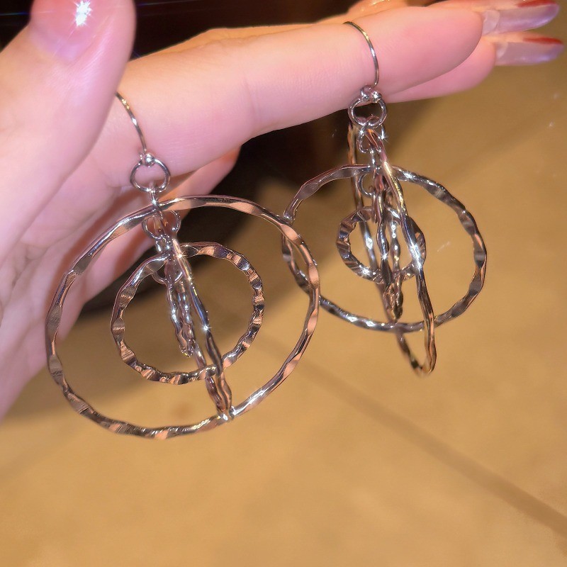 Thời Trang Vintage Hai Lớp Búa Vòng Mặt Dây Chuyền Bông Tai Nữ INS Hợp Kim Thanh Lịch Bông Tai Sinh Viên Quà Tặng