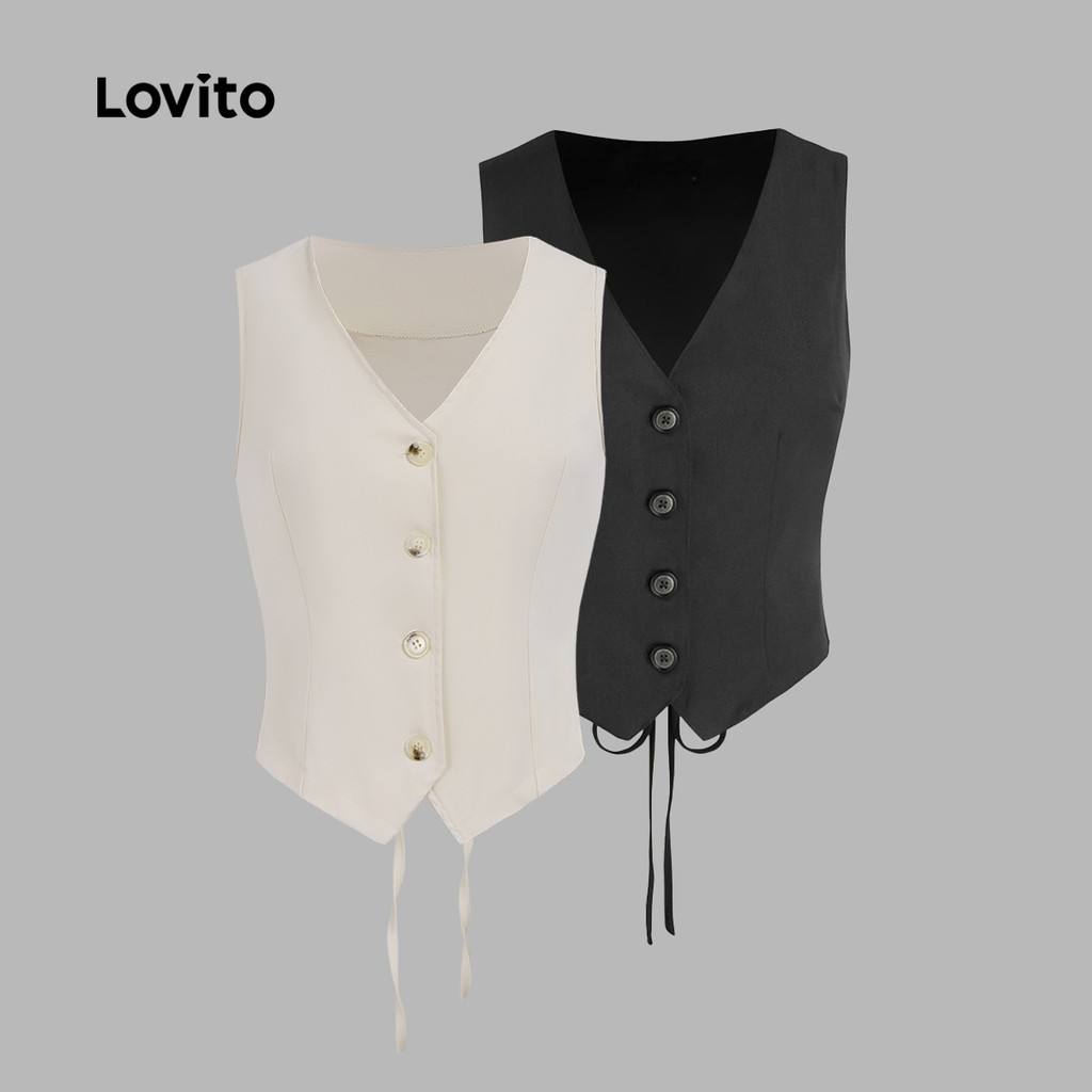 Lovito Áo Tank Top Plain Lace Up Tank Top dành cho nữ L67AD041 (Đen)